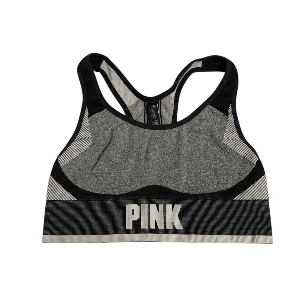 Victorias Secret PINK cool&comfy Sports Bra Grey Black Racerback Seamless XS